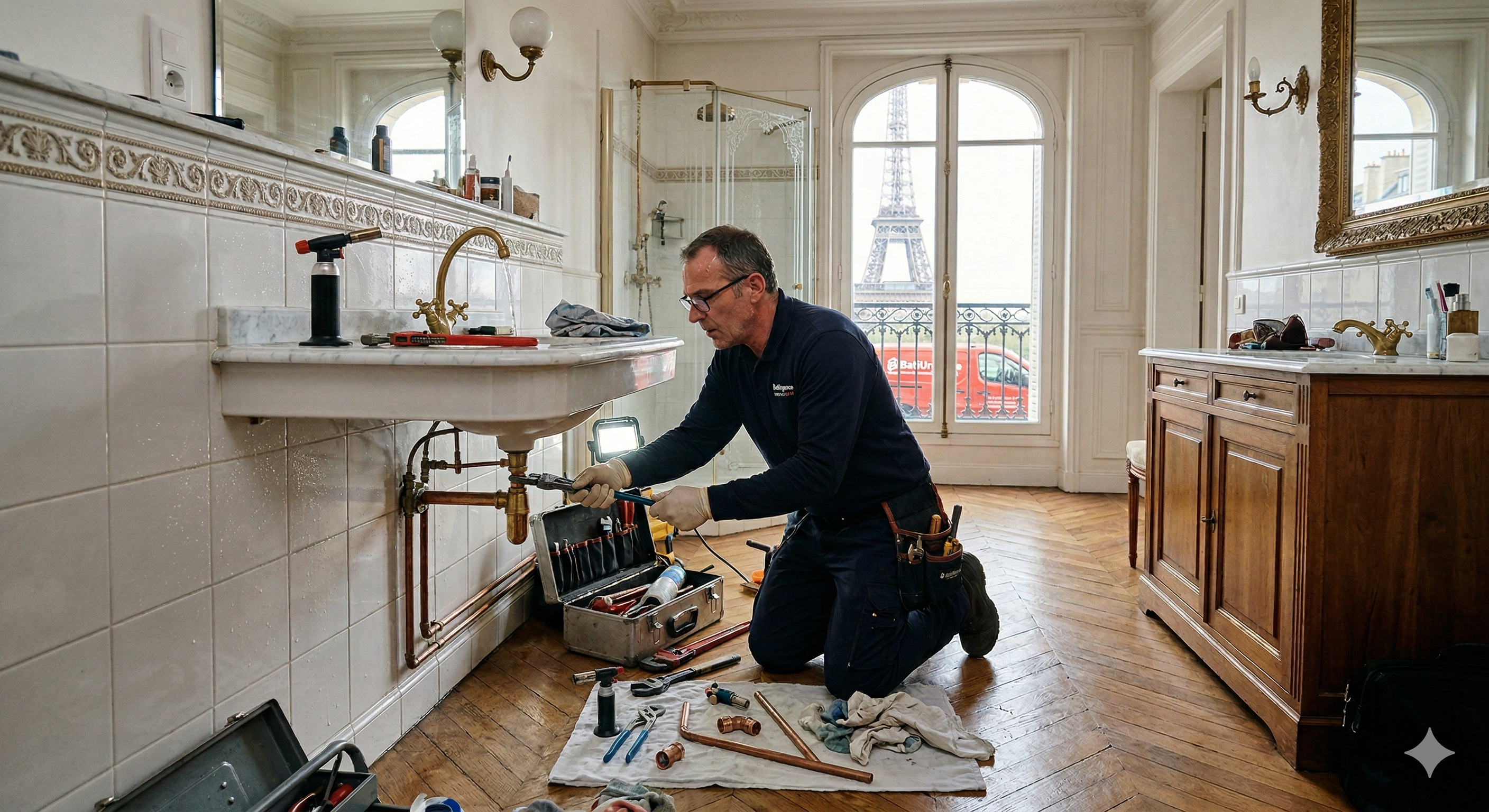 Dépannage fuite d'eau Paris 7 BatiUrgence : intervention plomberie 24/7 aux Invalides