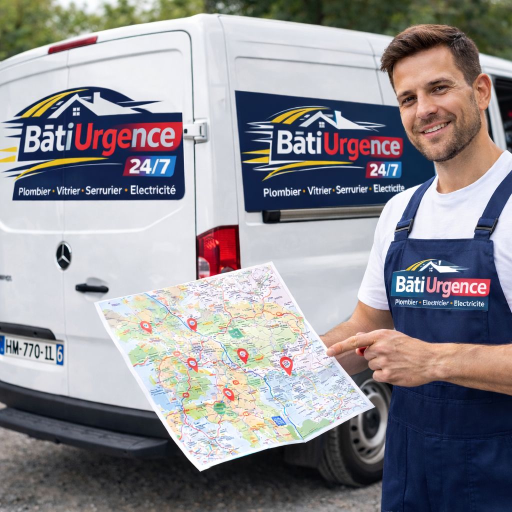 Zone d’intervention BatiUrgence : dépannage serrurerie plomberie électricité vitrerie 24/7 selon votre ville